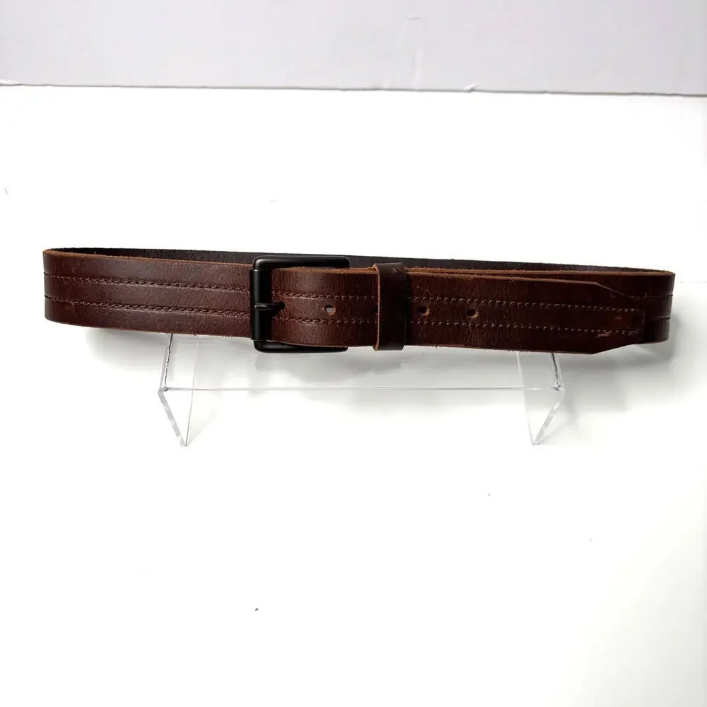 Mens Brown Genuine Leather Belt Classic Buckle 39